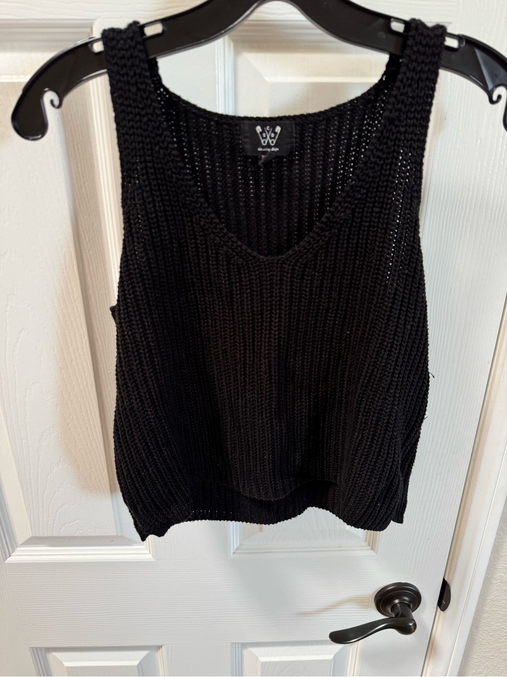 Crochet-style knit Black Tank Top - v-neckline Six crisp Days Womens